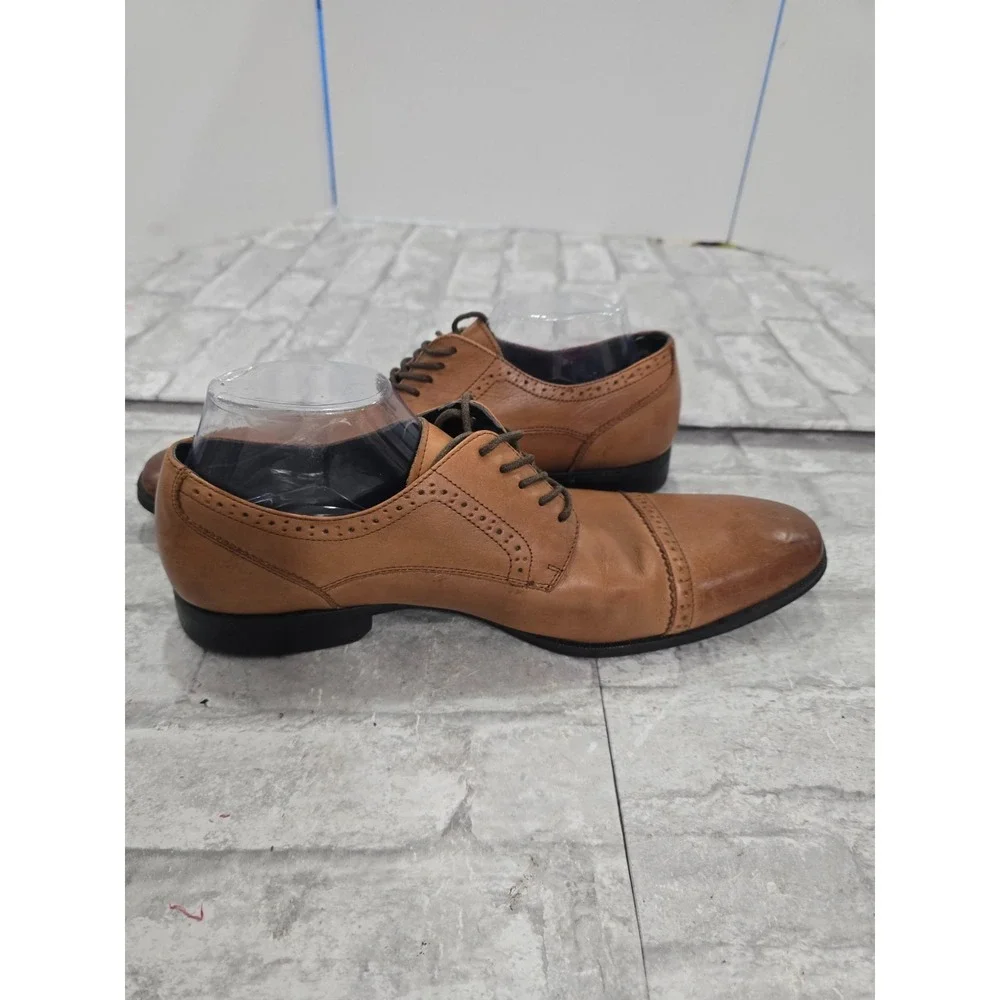 Alfani Platinum‎ Men's Leather Dress Shoes Size 11 M Dark Tan Denver Almond Toe
